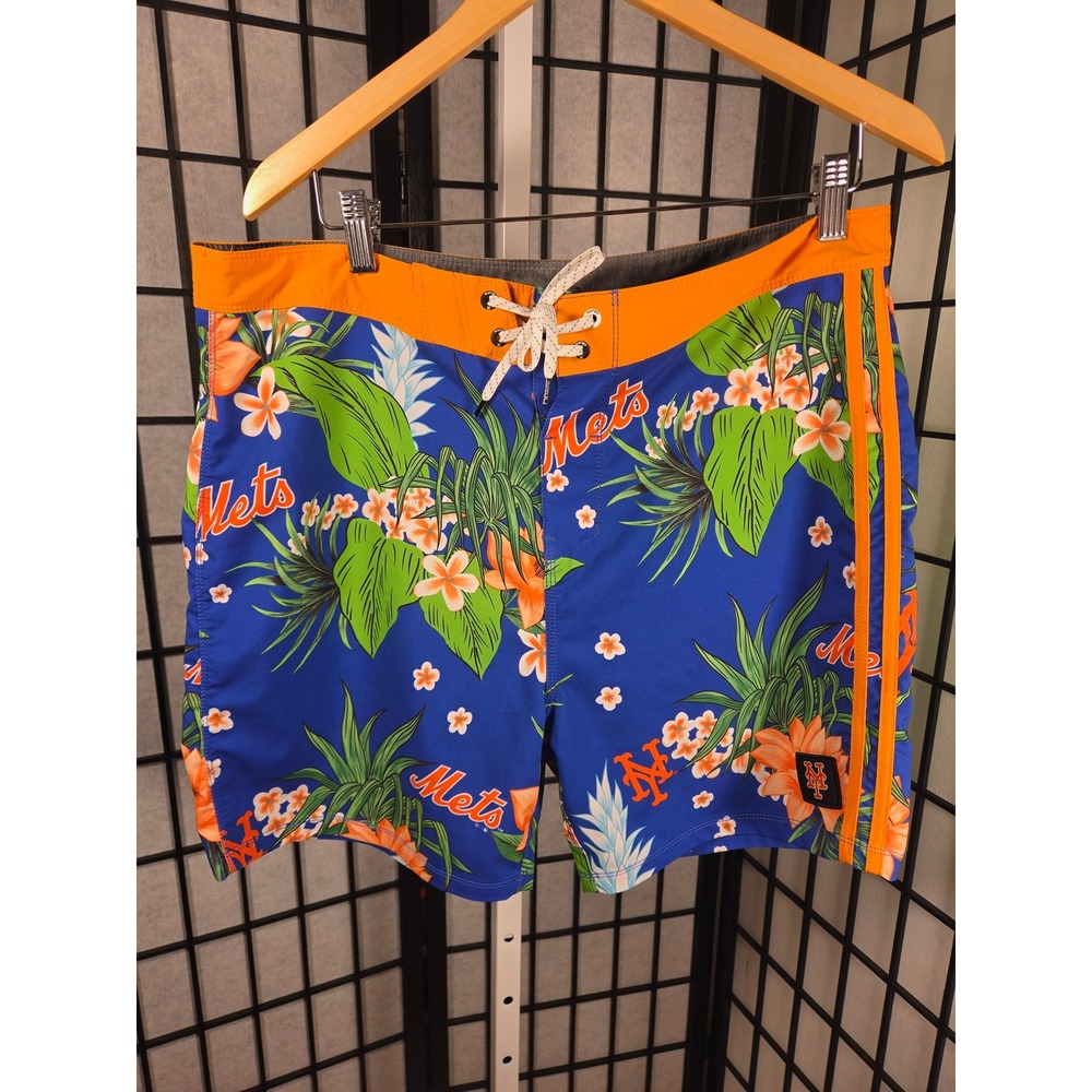 Hurley x 47 New York Mets Phantom Board Shorts Mens 34 Blue Orange Floral MLB